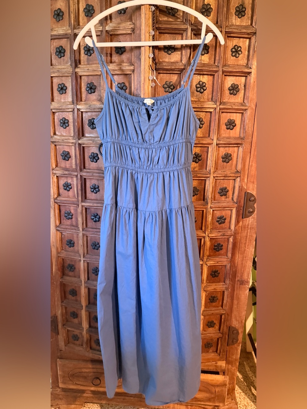 Sleeveless Blue Smocked Waist Maxi Dress